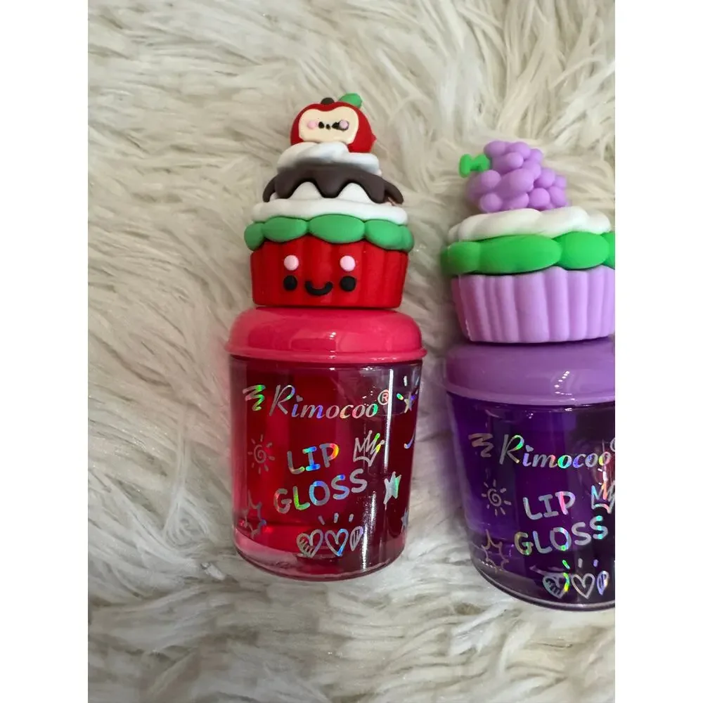 Set of 5 kawaii fruity cupcakes lip gloss with large applicator and ph activated